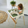 baby weaning in boho ikea highchair glow up, sage green placemat and ash foot rest uk