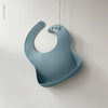 Silicone waterproof Bib with deep scoop to catch food whilst weaning, blue colour from the UK